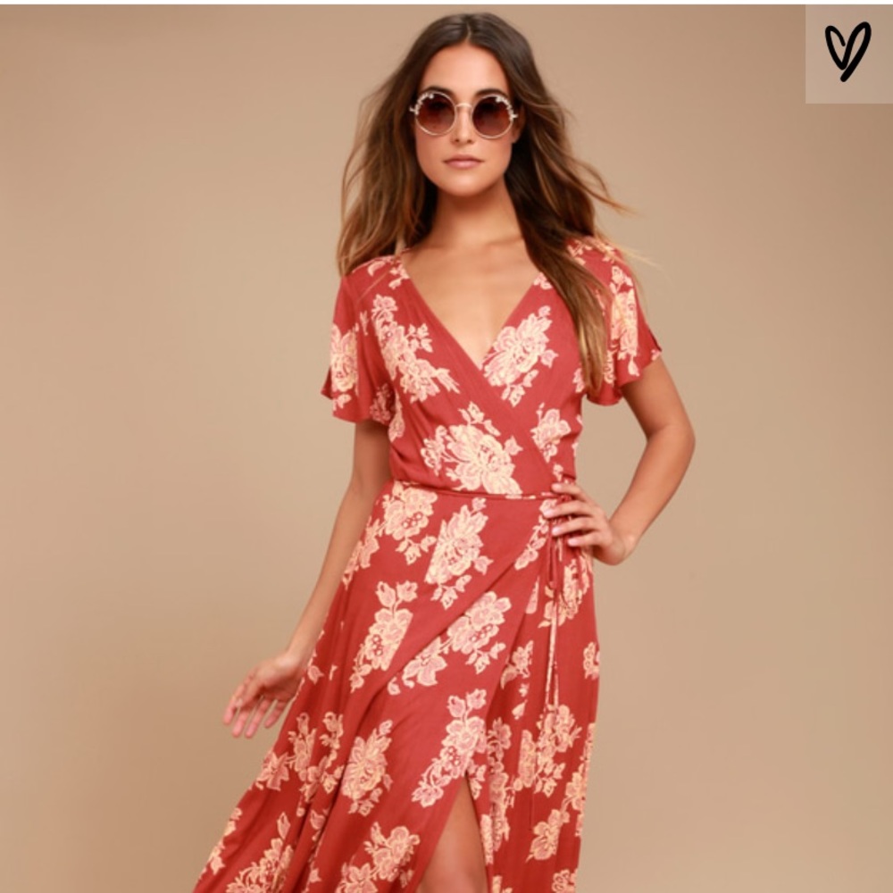 Heart of Marigold Rust red floral wrap maxi